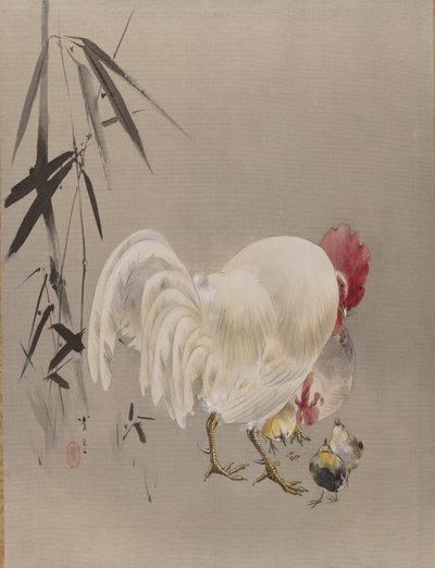 Gallo e Gallina con Pulcini da Watanabe Seitei