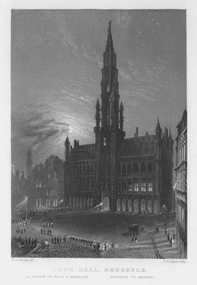 Municipio, Bruxelles (incisione) da William Henry Bartlett