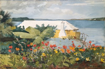 Giardino fiorito e bungalow, Bermuda da Winslow Homer