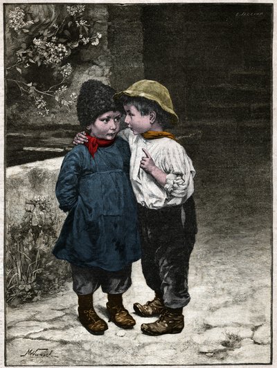 Discussione dei bambini. 1901 (incisione) da . .