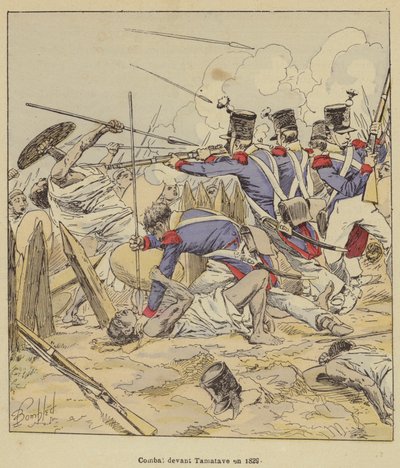 Combattimento davanti a Tamatave nel 1829 da after Louis Charles Bombled