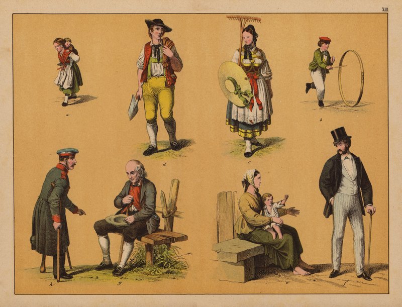 Persone (litografia a colori) da (after) German School