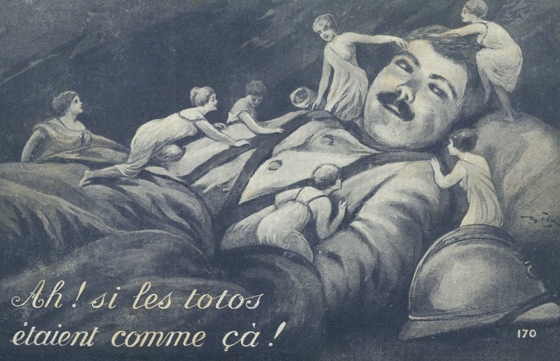 Piccole donne che scalano un soldato da French School