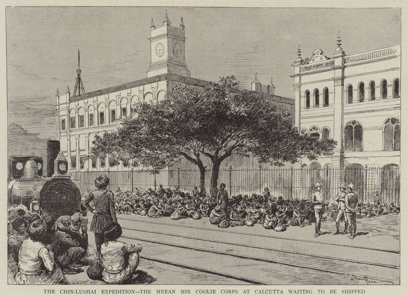 La spedizione Chin-Lushai, il corpo dei coolie di Meean Mir a Calcutta in attesa di essere imbarcato da Adrien Emmanuel Marie