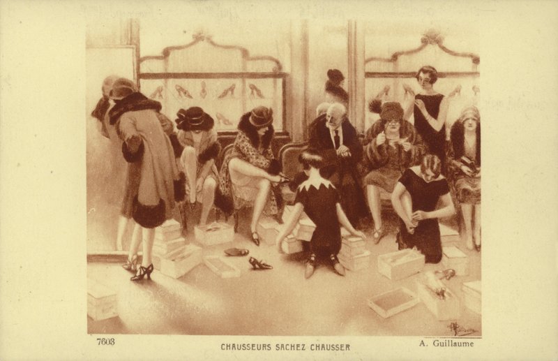 Donne che provano scarpe in un negozio di scarpe da Albert Guillaume