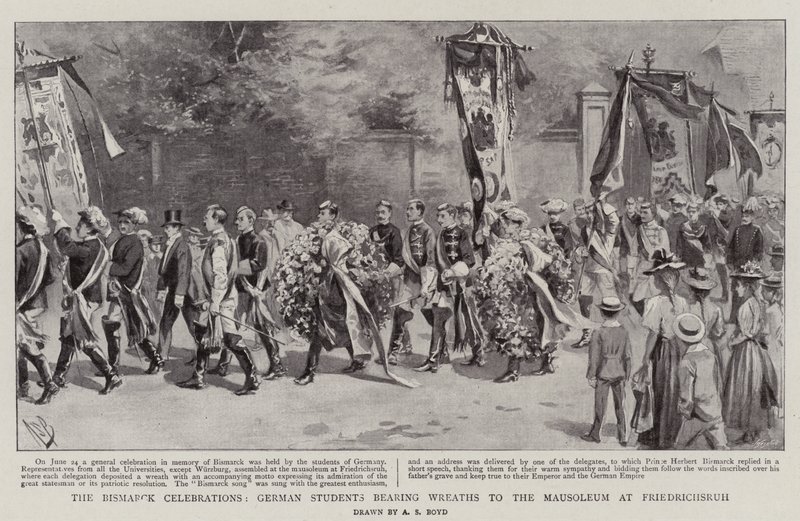 Le celebrazioni di Bismarck, studenti tedeschi portano corone al mausoleo di Friedrichsruh da Alexander Stuart Boyd
