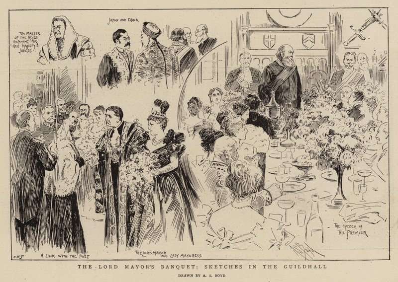 Il banchetto del Lord Mayor, schizzi nella Guildhall da Alexander Stuart Boyd