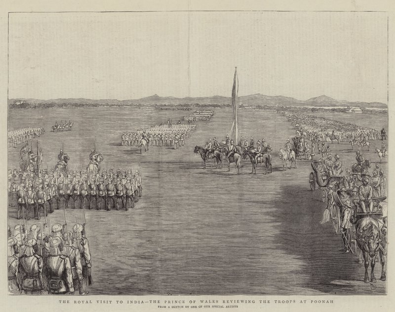 La visita reale in India, il principe di Galles che rivede le truppe a Poonah da Alfred Chantrey Corbould