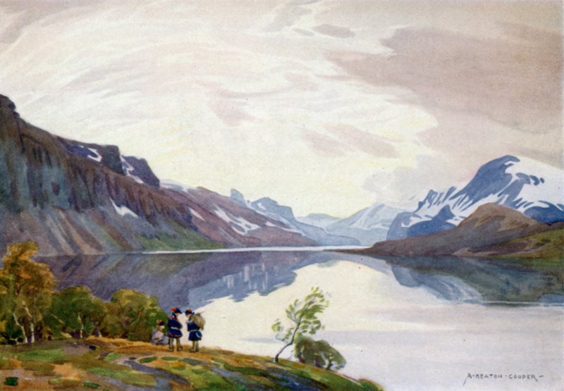 Vista dalla stazione turistica, Saltoluokta, Lapponia da Alfred Heaton Cooper