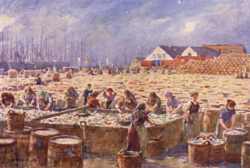 Yarmouth, Norfolk, la raccolta delle aringhe da Alfred Heaton Cooper