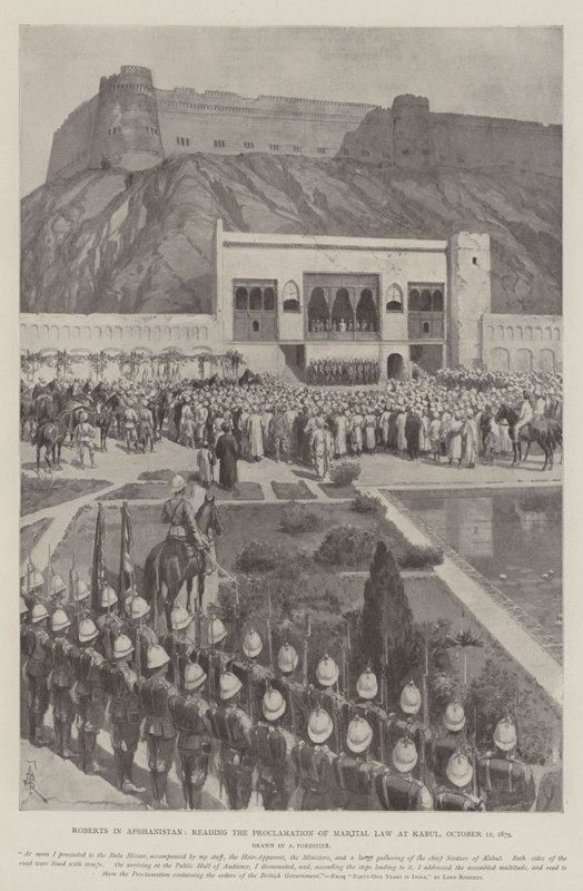 Roberts in Afghanistan, lettura della Proclamazione della Legge Marziale a Kabul, 12 ottobre 1879 da Amedee Forestier