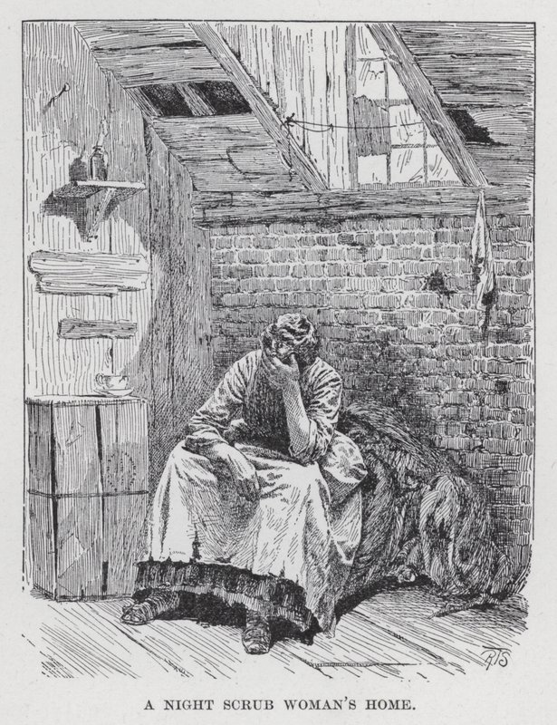La casa di una donna delle pulizie notturna (litografia) da American School