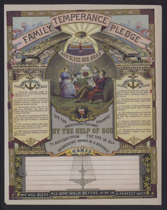 Impegno di temperanza familiare (incisione colorata) da American School
