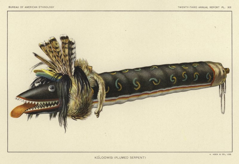 Koloowisi (serpente piumato) (litografia a colori) da American School
