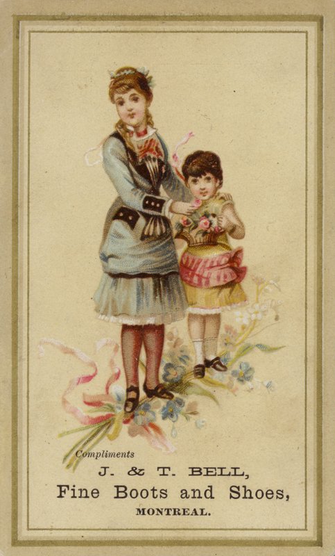 Signora e ragazza con cesto di fiori da American School