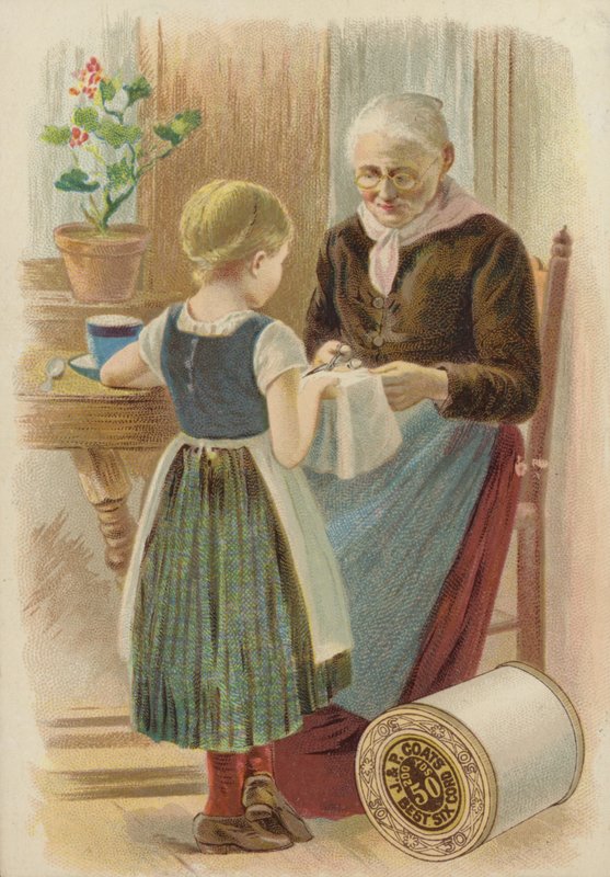 Vecchia che taglia tessuto da American School