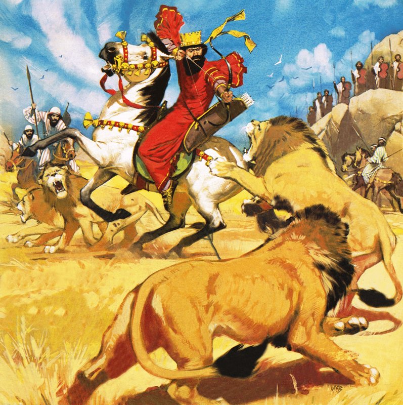 Re Dario di Persia a caccia di leoni da Angus McBride