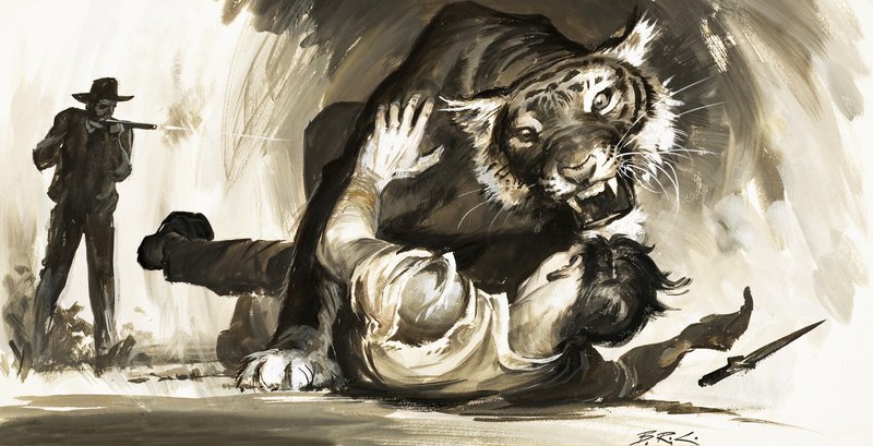 Tigre che attacca un cacciatore da Barrie Linklater