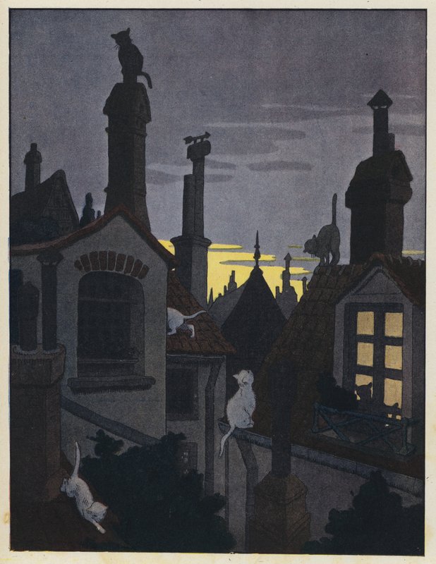 Gatti sui tetti di notte da Benjamin Rabier