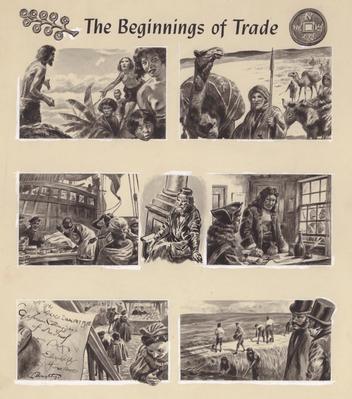 Gli inizi del commercio (gouache su carta) da C.L. Doughty