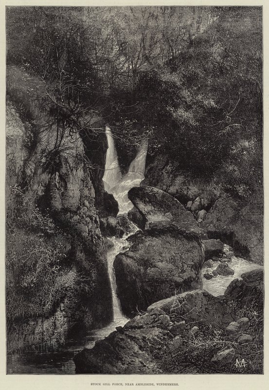 Stock Gill Force, vicino ad Ambleside, Windermere da Charles Auguste Loye
