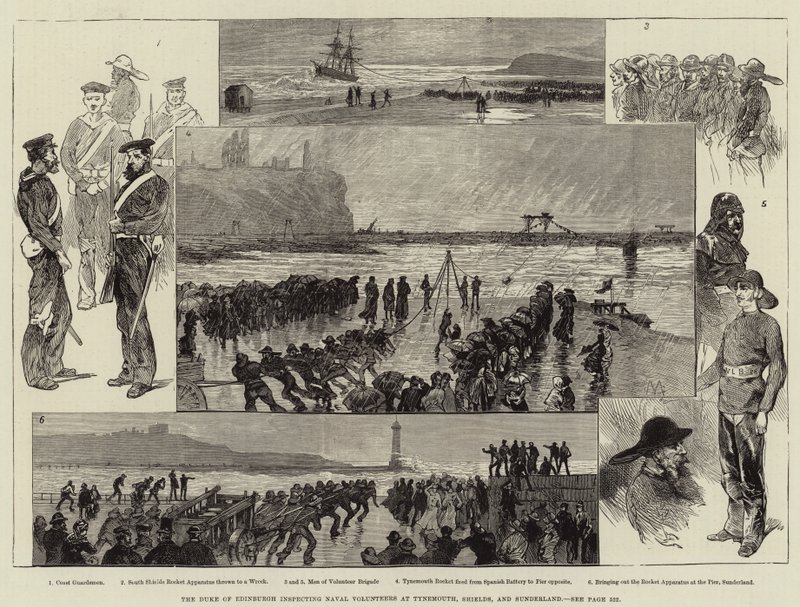 Il Duca di Edimburgo ispeziona i volontari navali a Tynemouth, Shields e Sunderland da Charles Auguste Loye