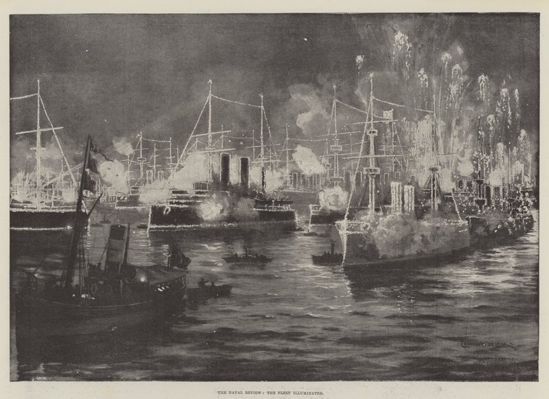 La revisione navale, la flotta illuminata da Charles John de Lacy