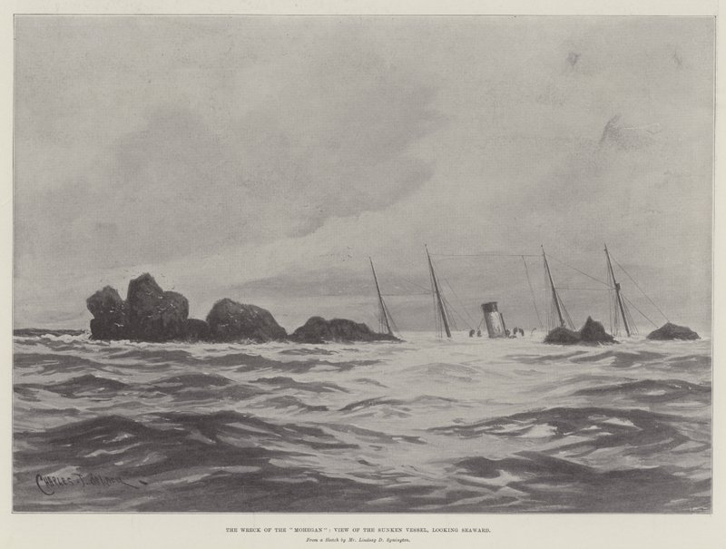 Il naufragio del Mohegan, vista del relitto sommerso, guardando verso il mare da Charles John de Lacy