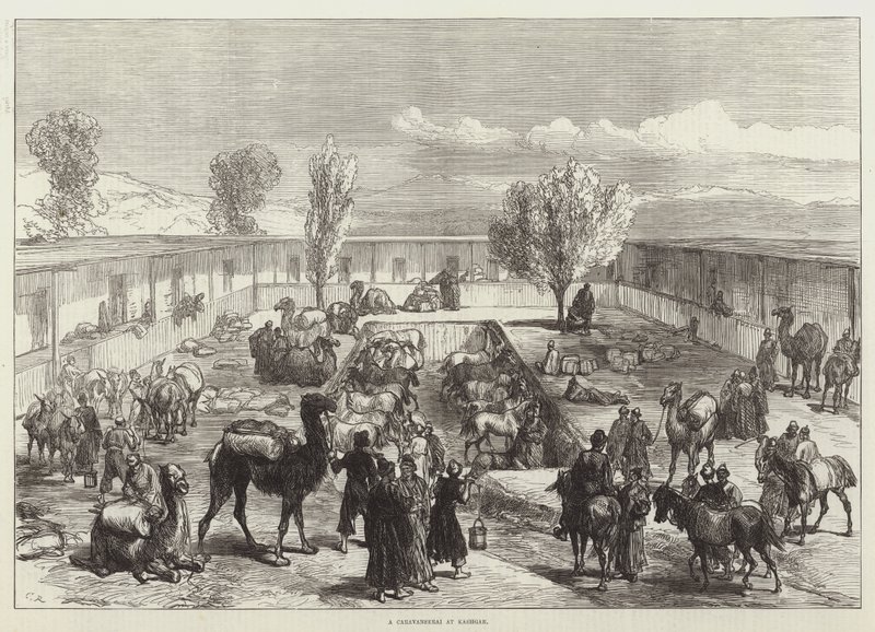 Un Caravanserraglio a Kashgar da Sir John Charles Robinson