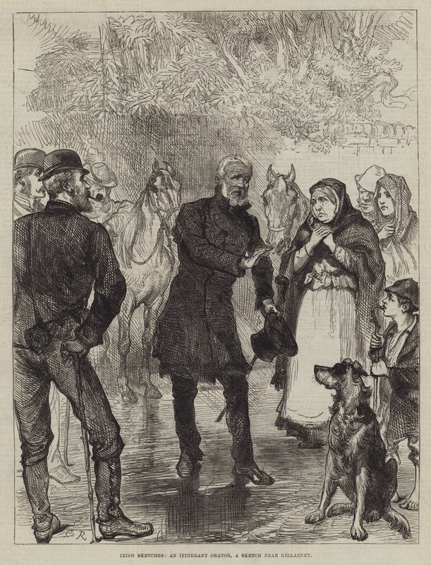 Schizzi irlandesi, un oratore itinerante, uno schizzo vicino a Killarney da Sir John Charles Robinson