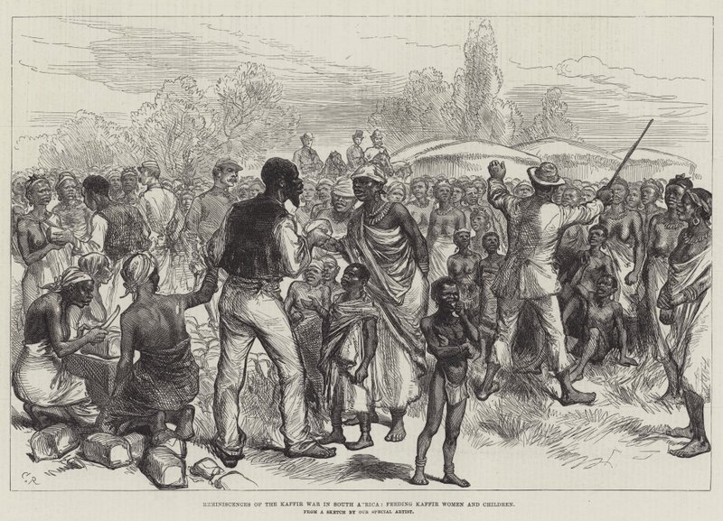 Ricordi della guerra dei Kaffir in Sud Africa, alimentazione di donne e bambini Kaffir da Sir John Charles Robinson
