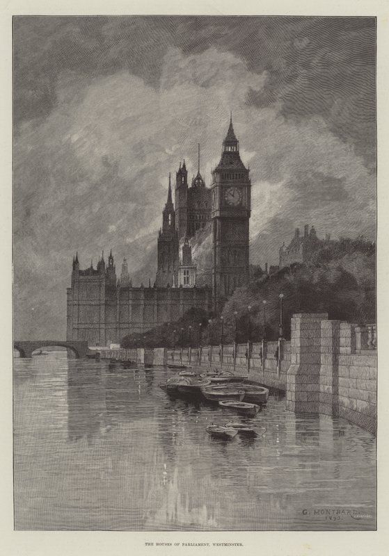 Le case del Parlamento, Westminster da Charles Auguste Loye