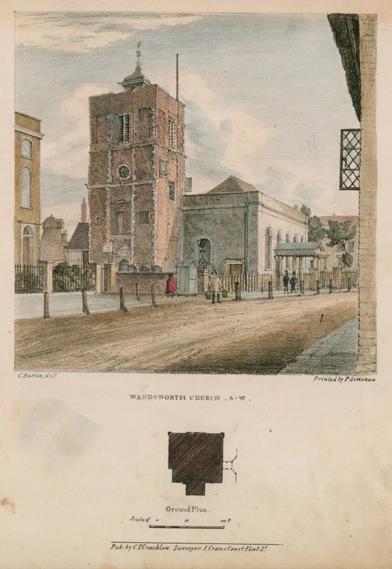 Vista sud-ovest della chiesa di Wandsworth da Charles Burton