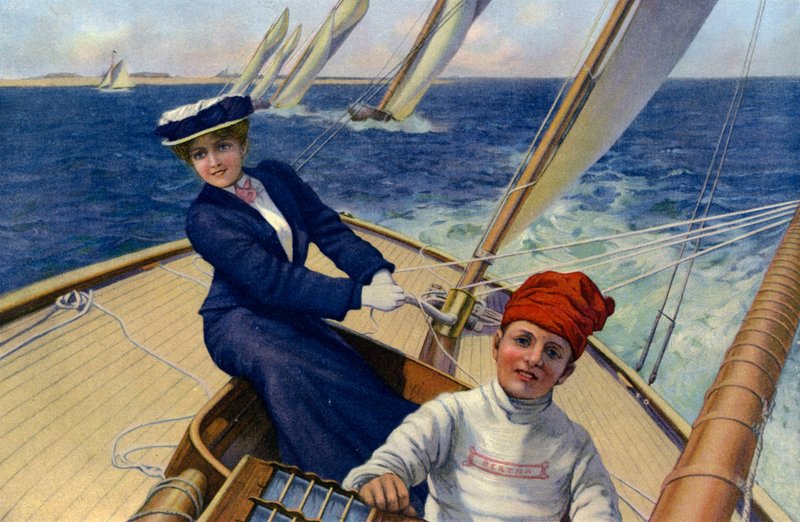 Lo yacht vincitore (litografia a colori) da Charles Murray (after) Padday