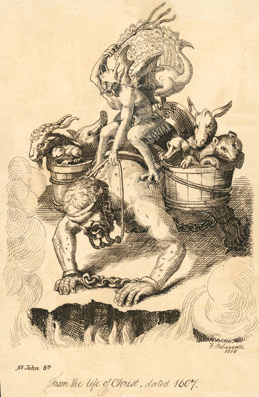 Uomo cavalcato da un demone (incisione) da Delamotte Delamotte