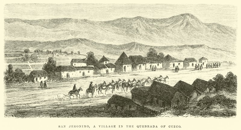 San Jeronimo, un villaggio nella Quebrada di Cuzco da Edouard Riou