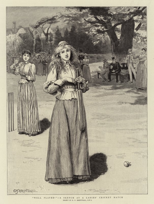 Ben Giocato!, uno Schizzo a una Partita di Cricket Femminile da Edward Frederick Brewtnall