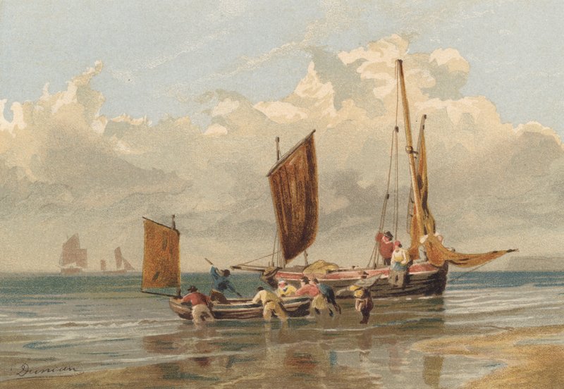 Calma piatta, barche da pesca di Brighton in partenza da Edward Duncan