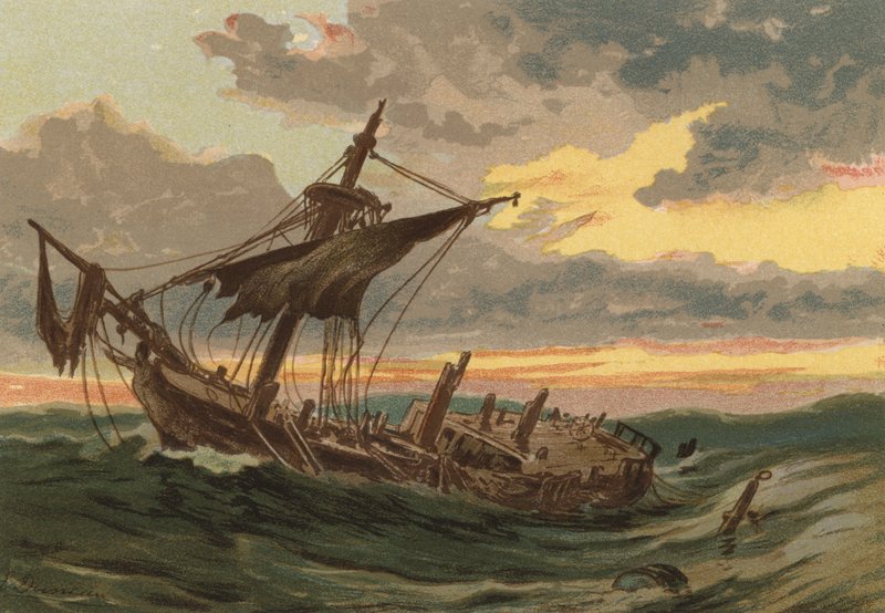 Tramonto sul mare, la nave abbandonata da Edward Duncan