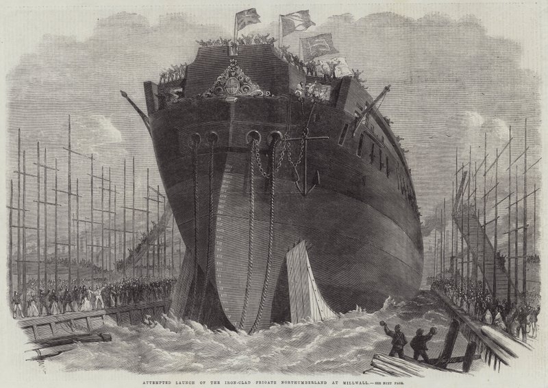 Tentativo di lancio della fregata corazzata Northumberland a Millwall da Edwin Weedon
