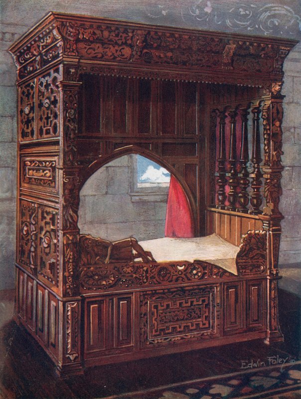 Letto intagliato in quercia di Jeanne D