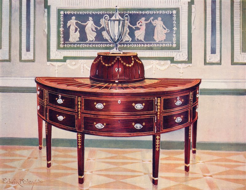Credenza semicircolare in mogano e scatola per coltelli da Edwin John Foley