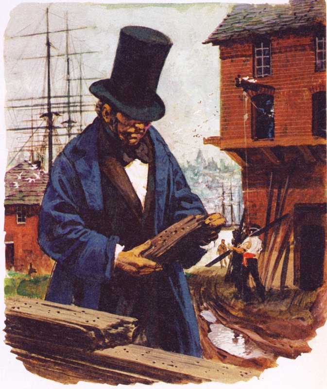 Brunel ha tratto ispirazione per il suo scudo da tunneling osservando un verme di nave che perforava una tavola di quercia da English School