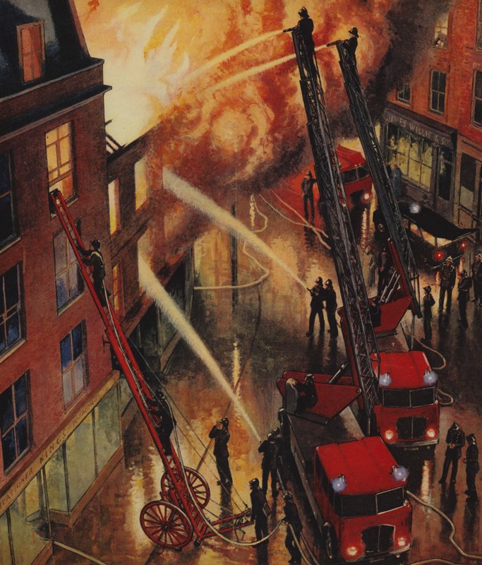 Vigili del fuoco in azione, Inghilterra, anni 