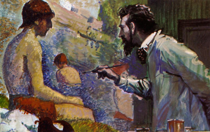 George Seurat che dipinge Une Baignade da English School