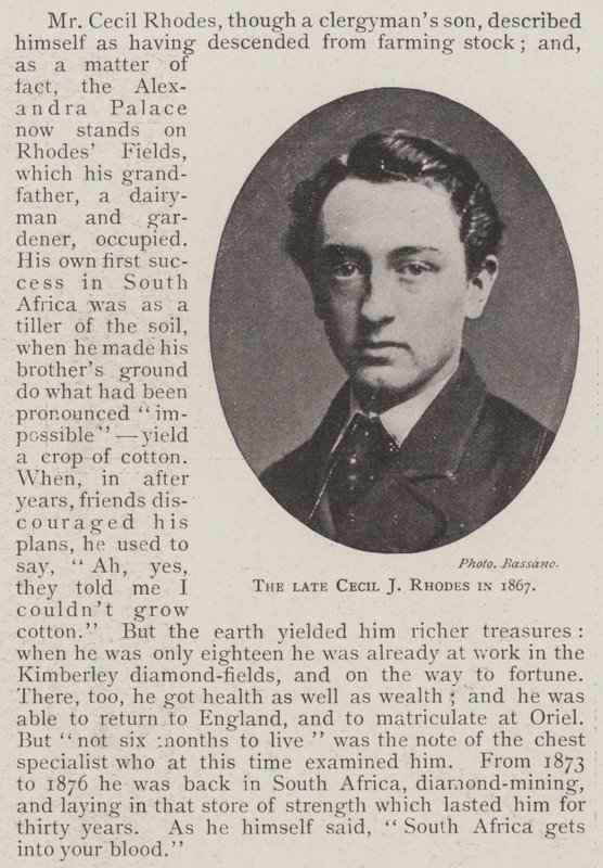 Il Defunto Cecil J Rhodes nel 1867 da English Photographer