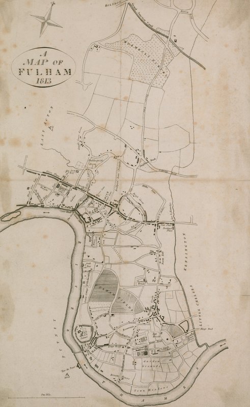 Mappa di Fulham, Londra, 1813 da English School