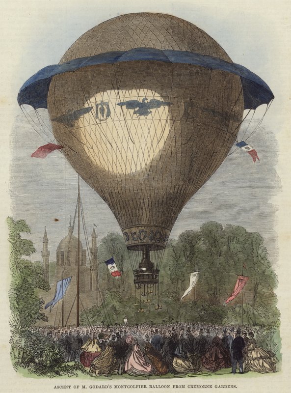 Ascesa del pallone Montgolfier di M. Godard da English School
