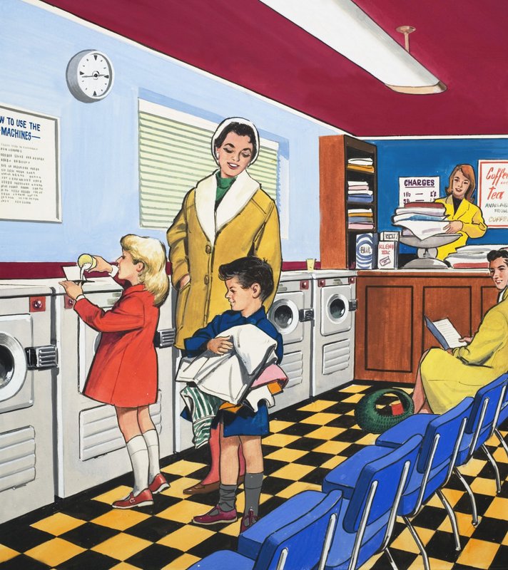 Alla lavanderia automatica (guazzo su carta) da English School