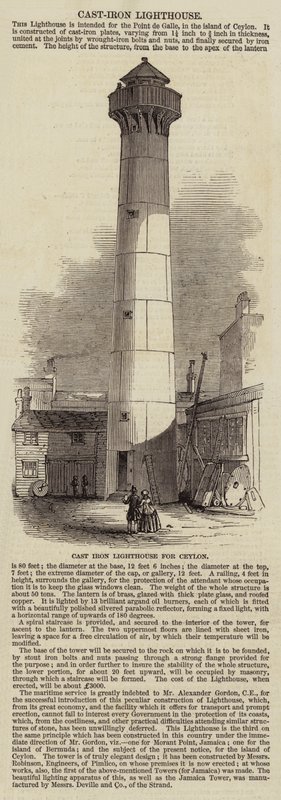 Faro in ghisa per Ceylon (incisione) da English School